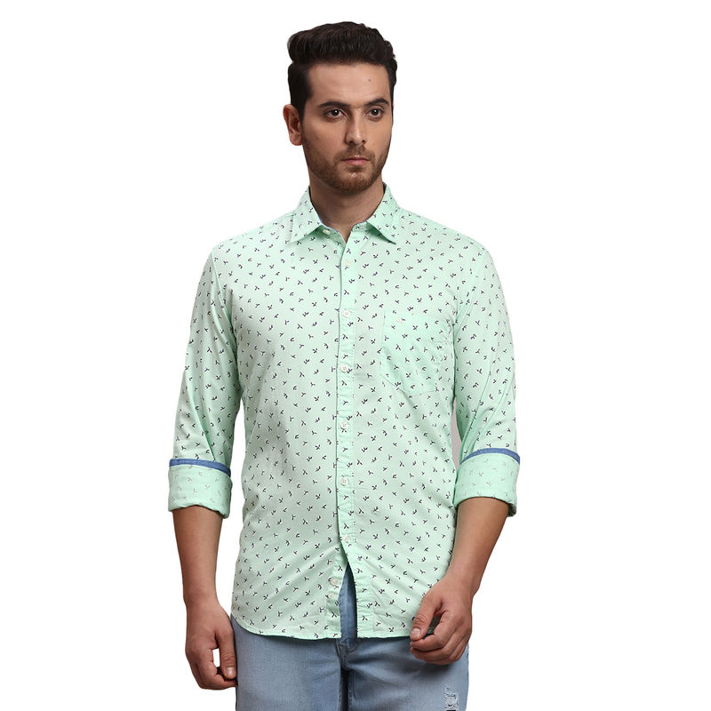 Parx Slim Fit Printed Green Shirt (39)