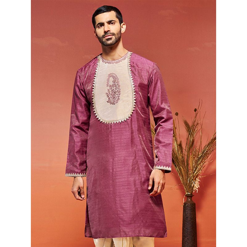 Vastramay Men Pink Silk Blend Kurta (S)