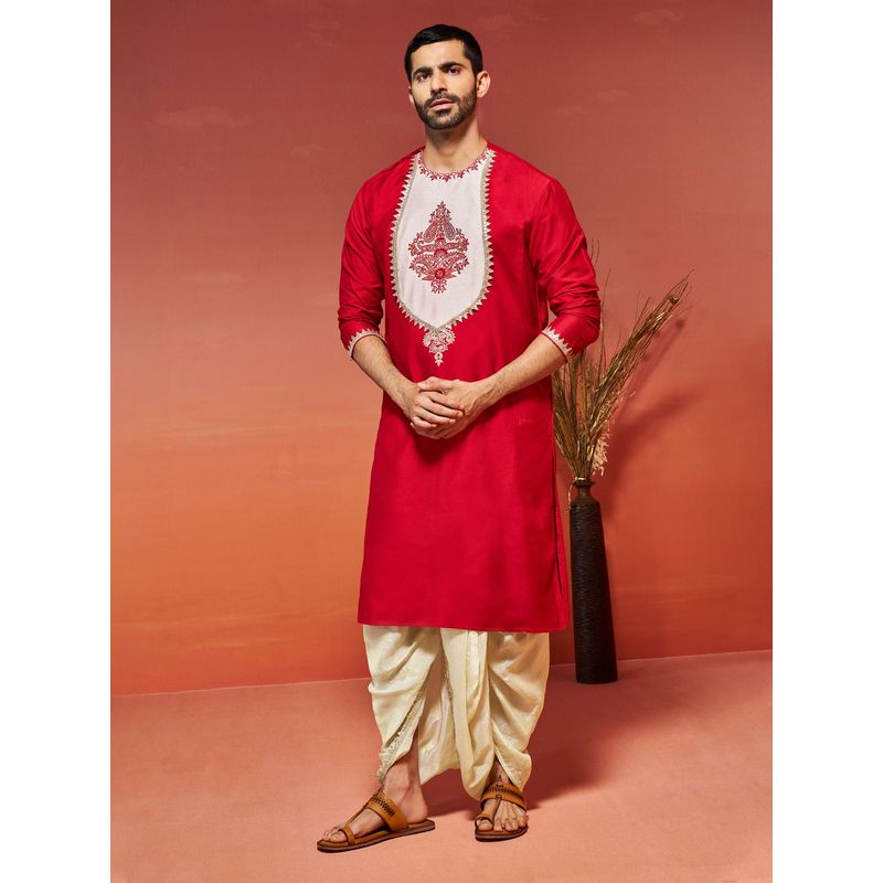 Vastramay Men Red Viscose Kurta (M)