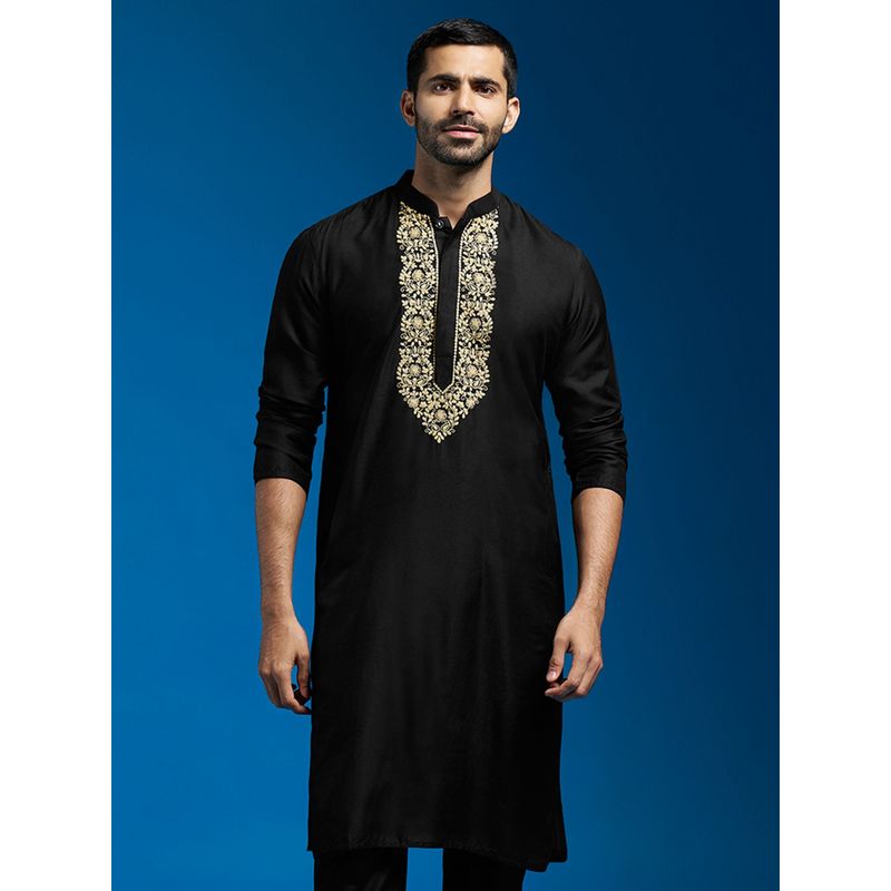Vastramay Men Black Viscose Kurta (XL)
