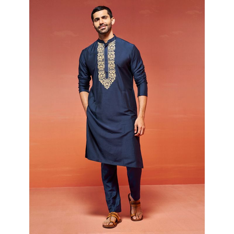 Vastramay Men Navy Blue Viscose Kurta (L)