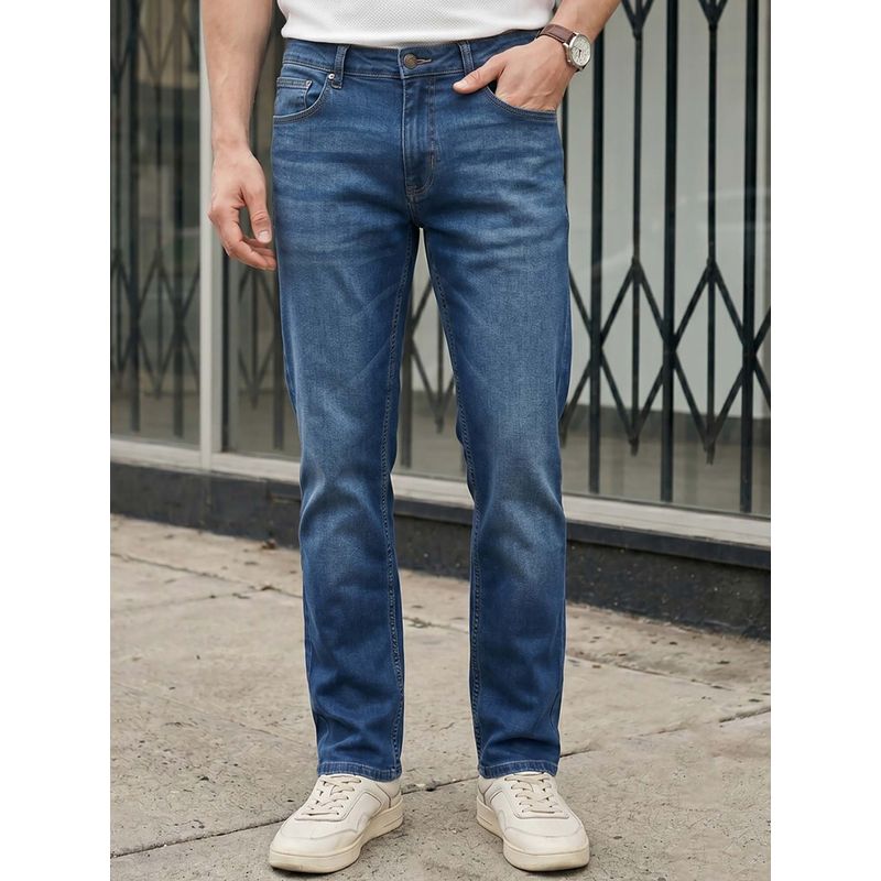 Louis Philippe Men's Mid Blue Slim Fit Mid-Rise Mild Wash Stretchable Jeans (32)