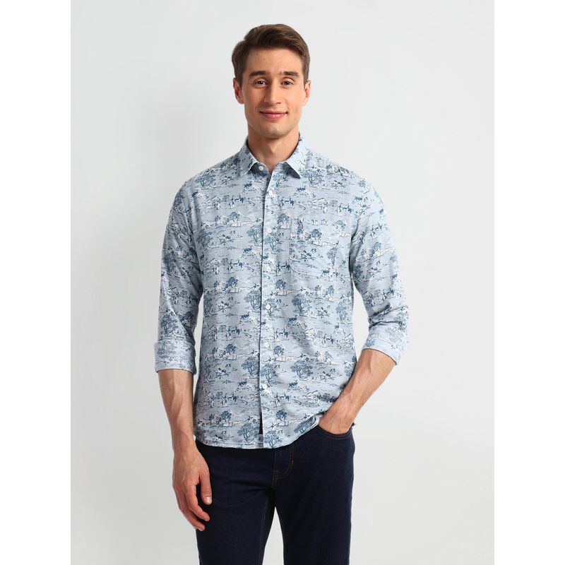U.S. Polo Assn. Denim Co. Printed Blue Long Sleeves Spread Collar Shirt (3XL)