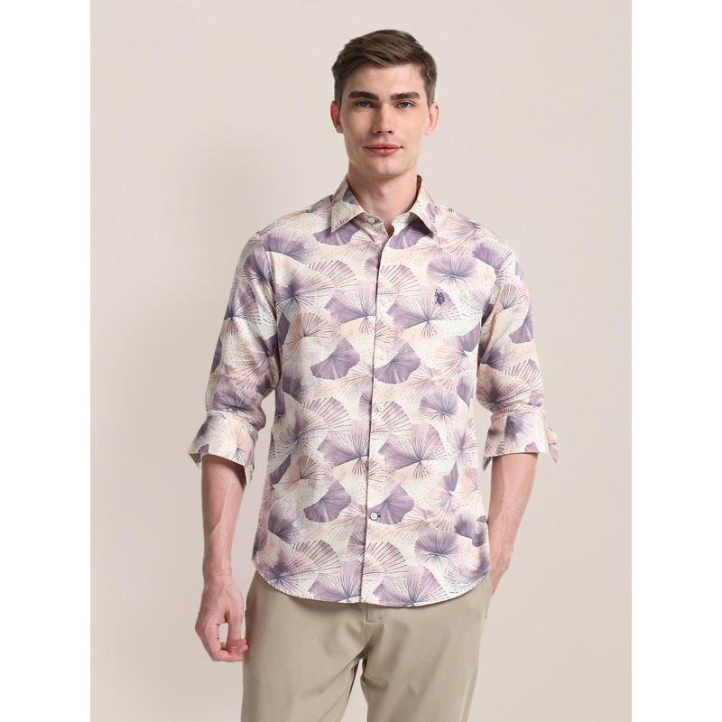 U.S. POLO ASSN. Printed Multi Color Long Sleeves Spread Collar Shirt (M)