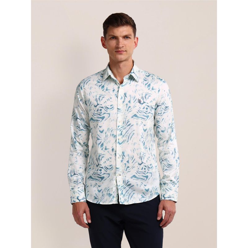 U.S. POLO ASSN. Abstract Blue Long Sleeves Spread Collar Shirt (M)