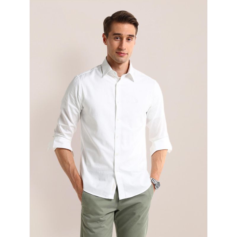 U.S. POLO ASSN. Solid White Long Sleeves Spread Collar Shirt (L)
