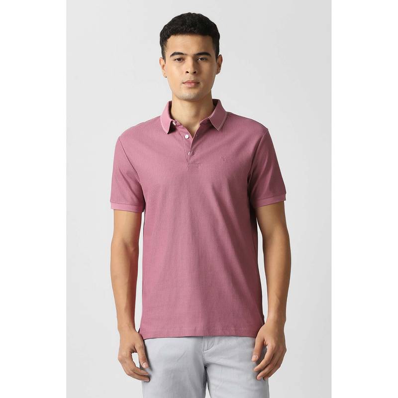 Van Heusen Pink Solid Regular Fit Polo T-Shirt (XL)