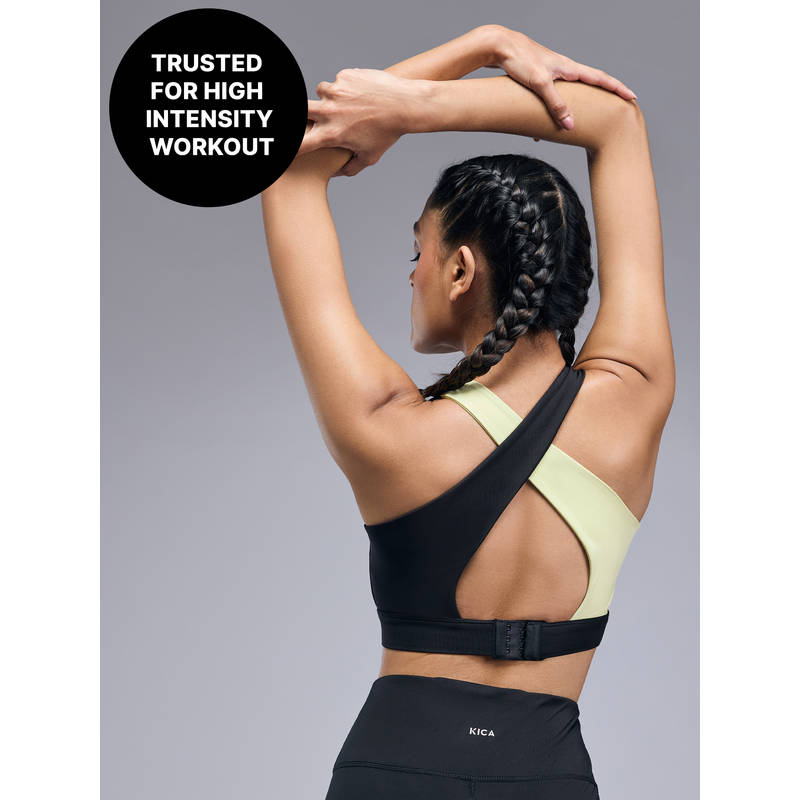 Crostini™ Full Coverage Sports Bra Black & Neon High-Impact Support KICASKN™ Fabric-KIC101 (L)