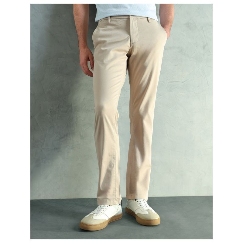 Arrow Sports Men Smart Slim Fit Solid Beige Pant (36)