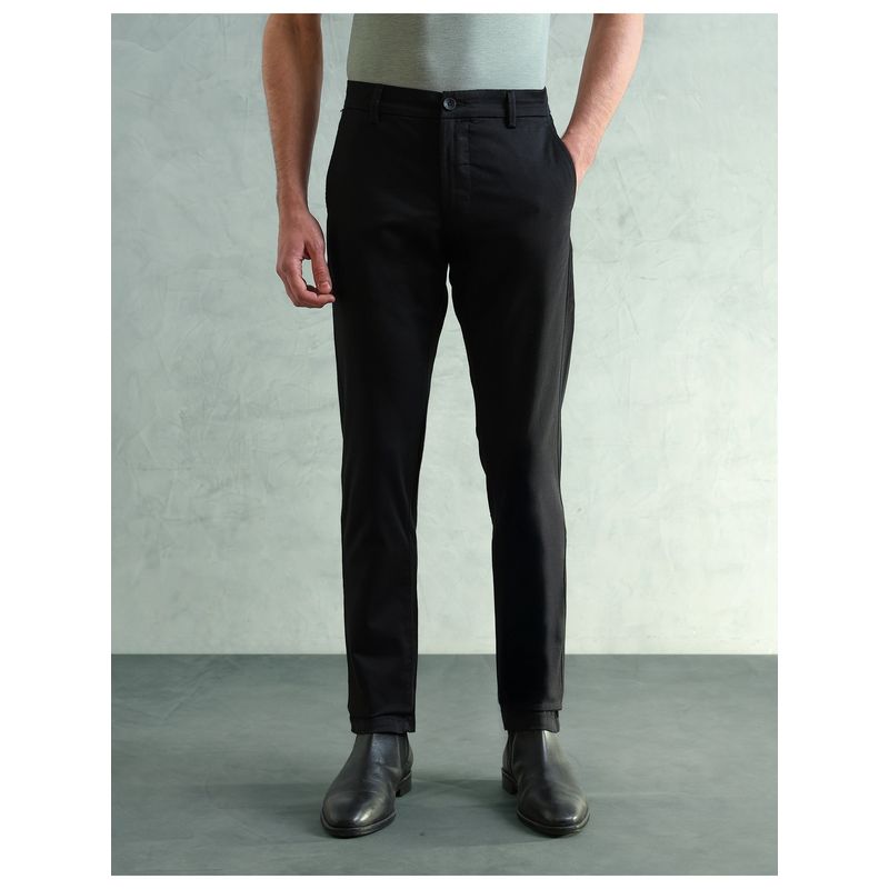 Arrow Sports Men Smart Slim Fit Solid Black Pant (30)