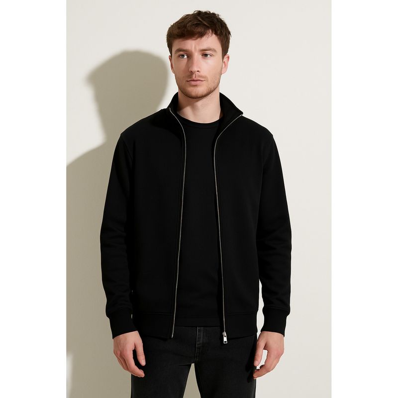 Parcel Yard Men Full Sleeve Full Zipper Collar Black Sweatshirt (XL)