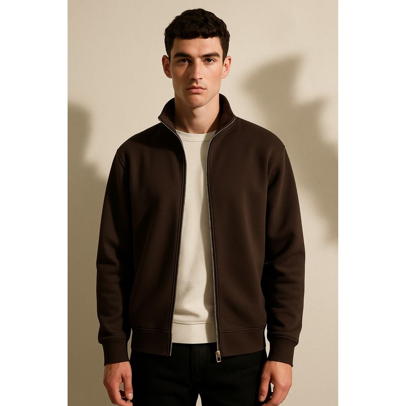 Parcel Yard Men Full Sleeve Full Zipper Collar Brown Sweatshirt (L)