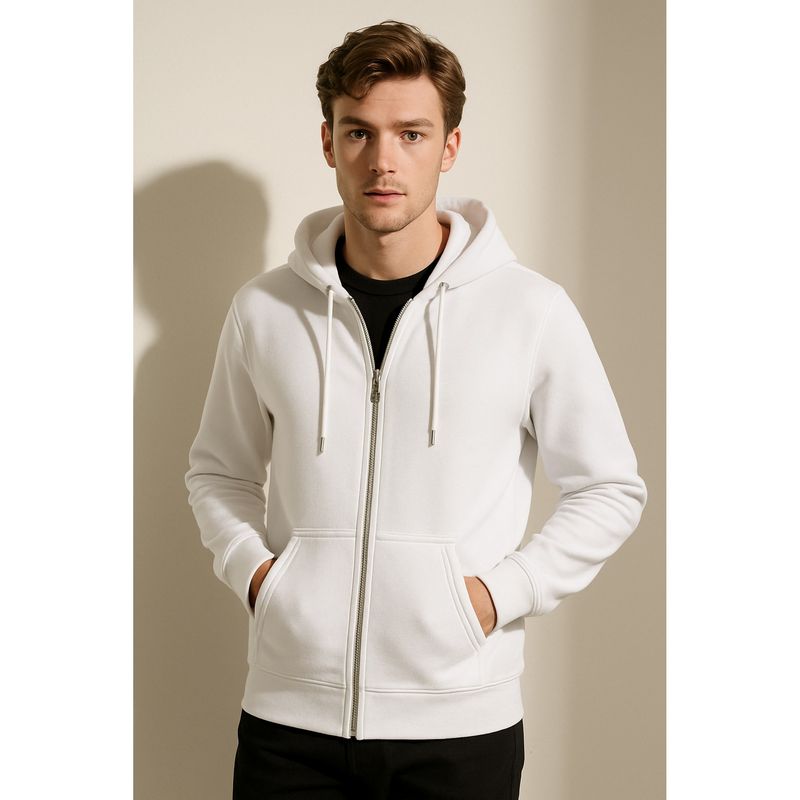 Parcel Yard Men Full Sleeve Zipper White Hoodie (2XL)