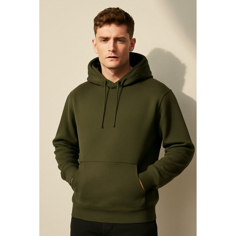 Parcel Yard Men Full Sleeve Olive Hoodie (L)