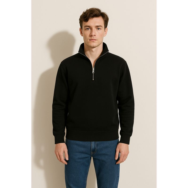 Parcel Yard Men Full Sleeve Zipper Black Sweatshirt (XL)