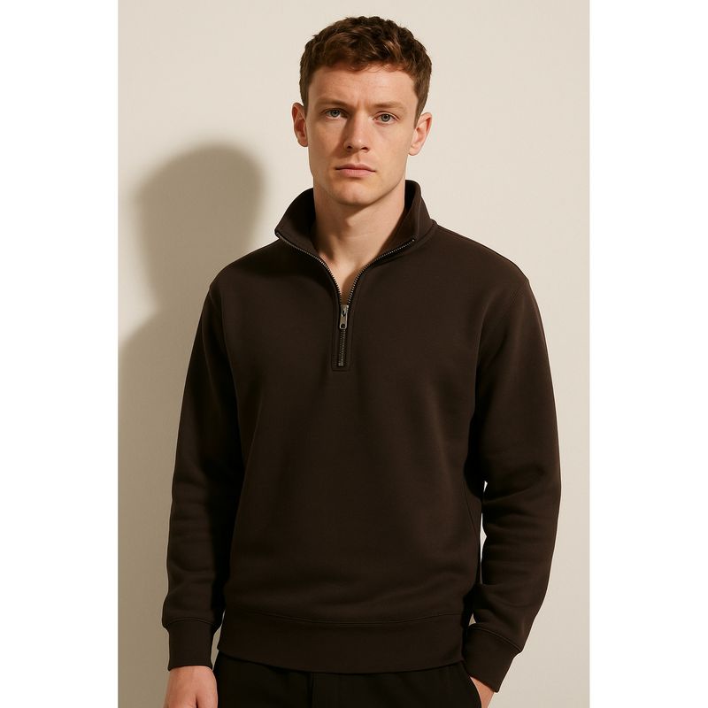 Parcel Yard Men Full Sleeve Zipper Brown Sweatshirt (M)