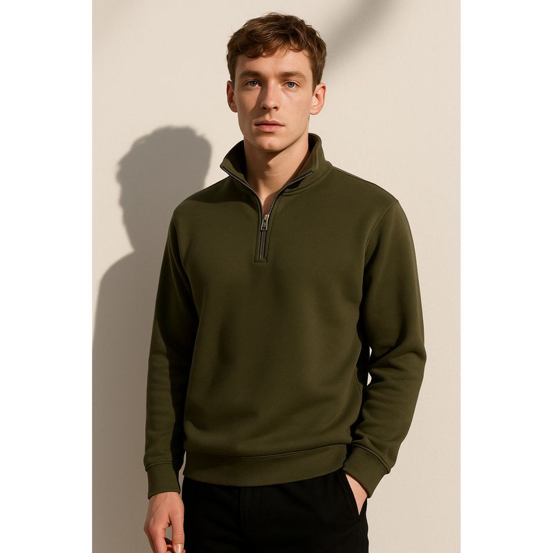 Parcel Yard Men Full Sleeve Zipper Olive Sweatshirt (XL)