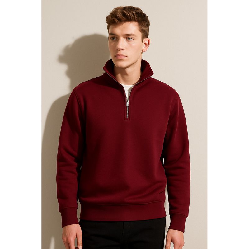 Parcel Yard Men Full Sleeve Zipper Wine Sweatshirt (XL)