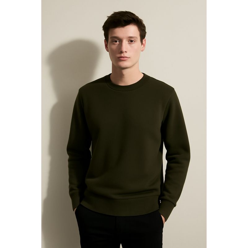 Parcel Yard Men Full Sleeve Olive Sweatshirt (2XL)