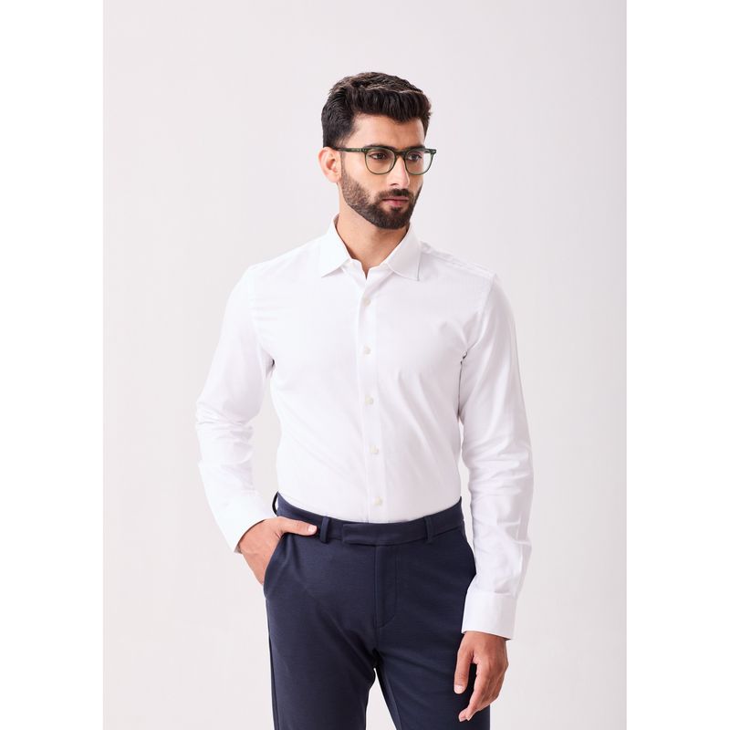 MH&Y Cut Away Collar Premium Cotton Herring Bone White Shirt (38)