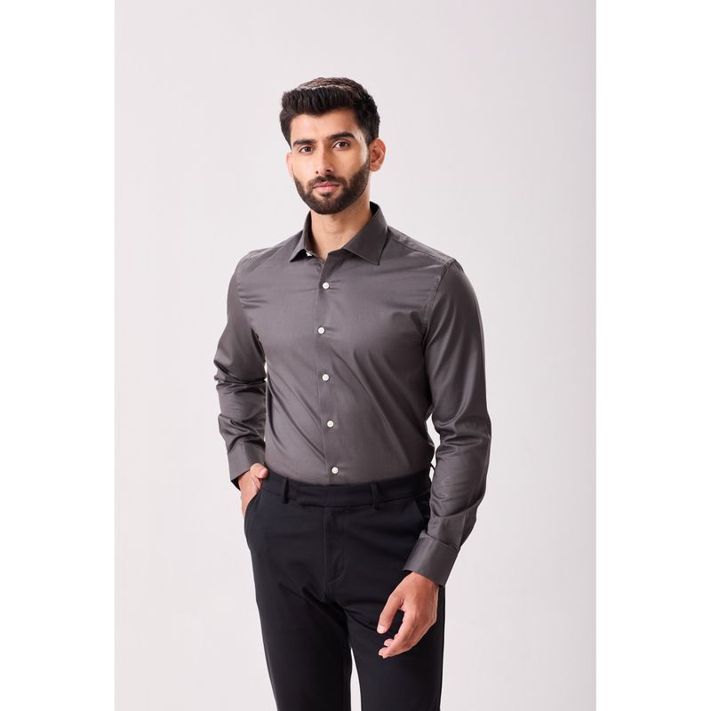 MH&Y Cut Away Collar Cotton Twill Charcoal Shirt (38)