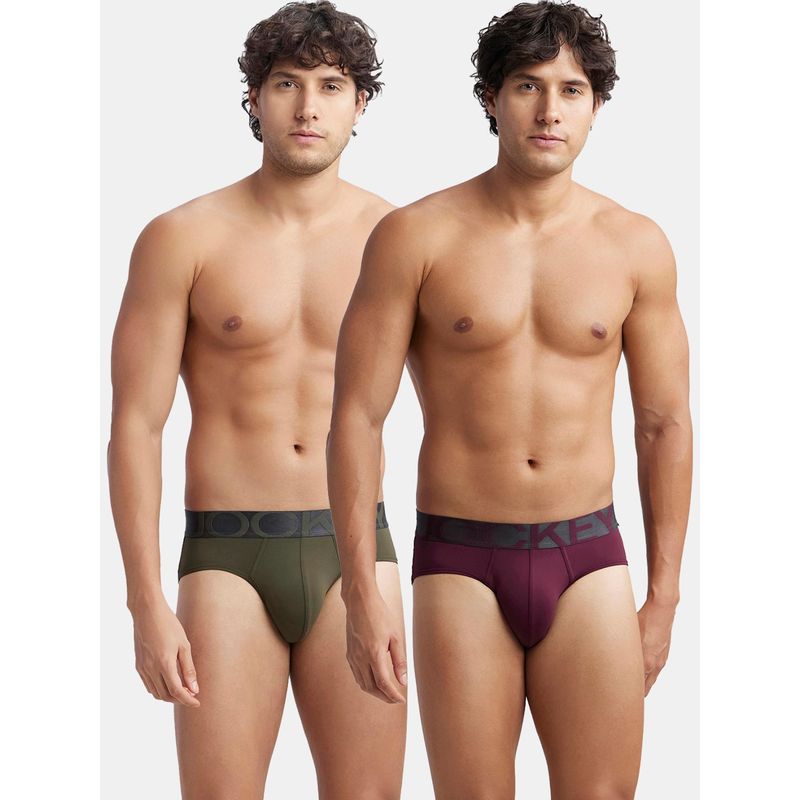 Jockey Ic27 Men Tasting and Forest Night Tactel Microfiber Solid Brief - Wine (Pack of 2) (M)