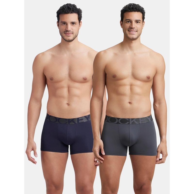 Jockey Ic28 Men Tactel Microfiber Solid Trunk - Ebony and Navy Blue (Pack of 2) (L)