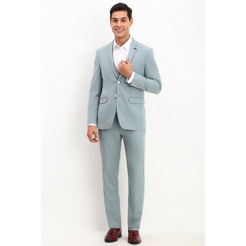 Allen Solly Men Green Slim Fit Solid Formal Three Piece Suit (36)