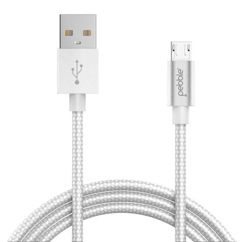 Pebble Microusb Fast Charge   Sync Cable Nylon Fast Charging   High Speed Data Sync  silver 