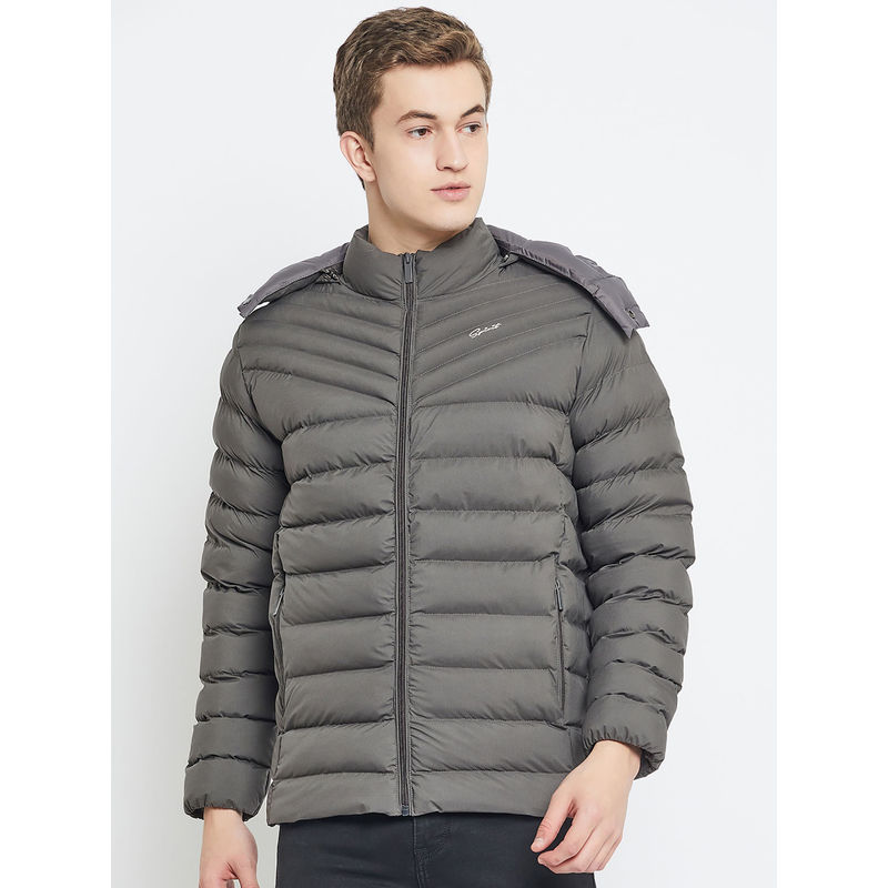SPIRIT Mens Grey Solid Hooded Puffer Jacket (2XL)