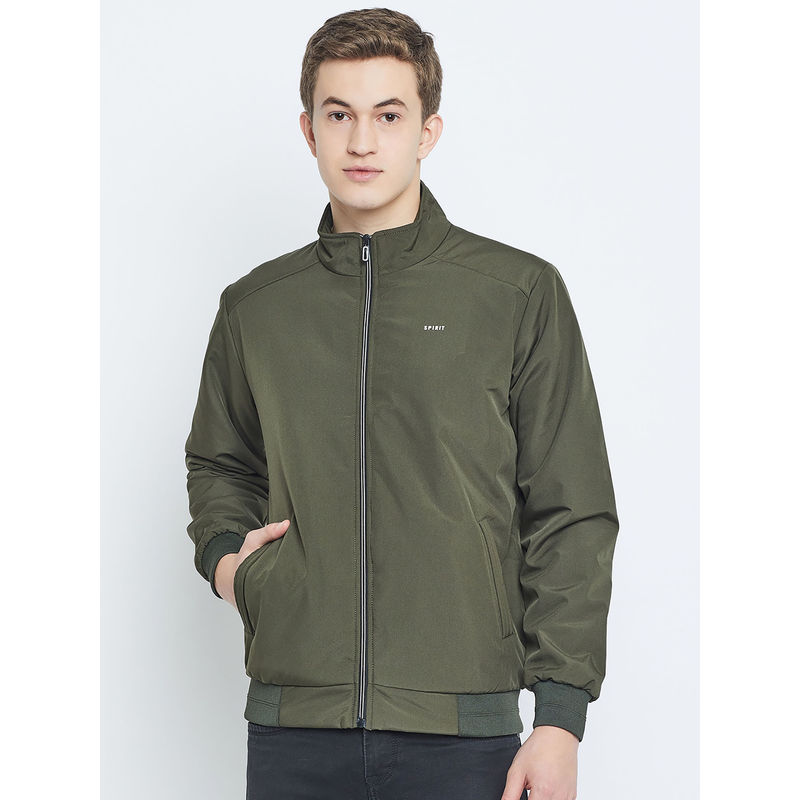 SPIRIT Mens Olive Solid Bomber Jacket (M)