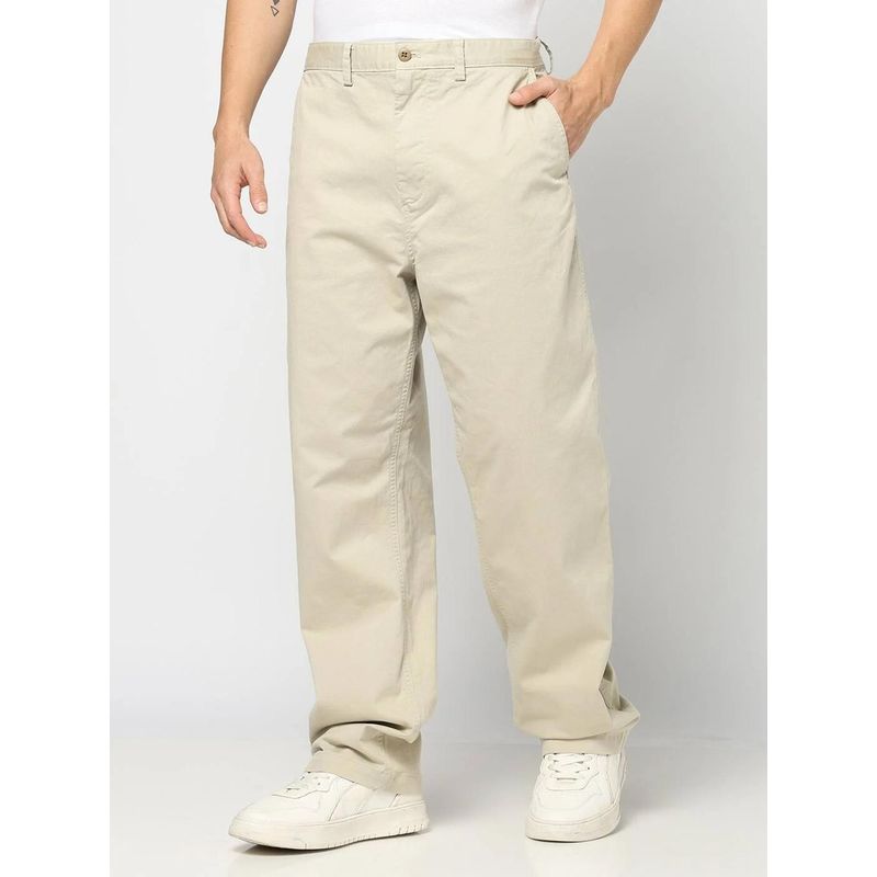 GAP Men Beige Cotton Solid Loose Fit Chinos (28)