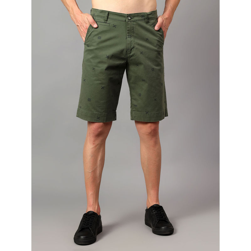 Cantabil Men Green Printed Cotton Above Knee Shorts (30)