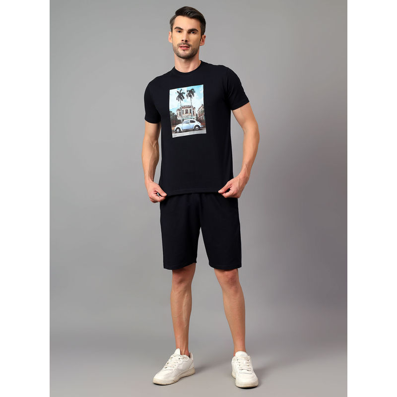 Cantabil Men Black Graphic Co-Ord (Set of 2) (M)