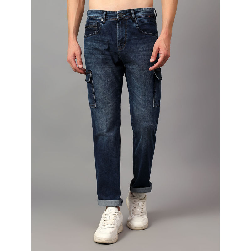 Cantabil Men Blue Solid Cargo Jeans (30)