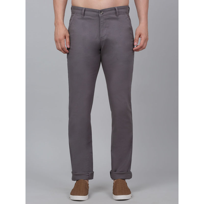 Cantabil Men Grey Non Pleated Solid Stretchable Casual Trouser (30)