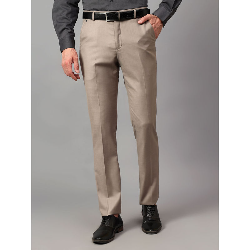 Cantabil Men Beige Solid Non Pleated Formal Trouser (36)