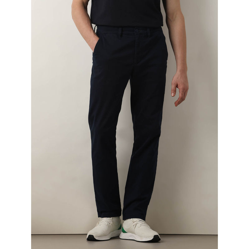 Selected Navy Blue Mid Rise Straight Fit Chinos (34)