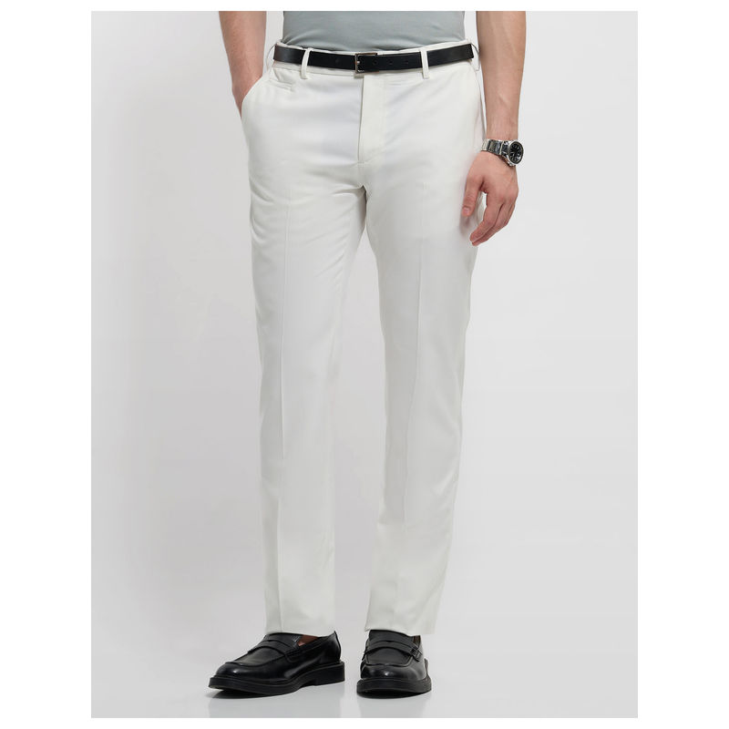 Arrow Newyork Men White Textured Hudson Tailored Fit Trousers (30)