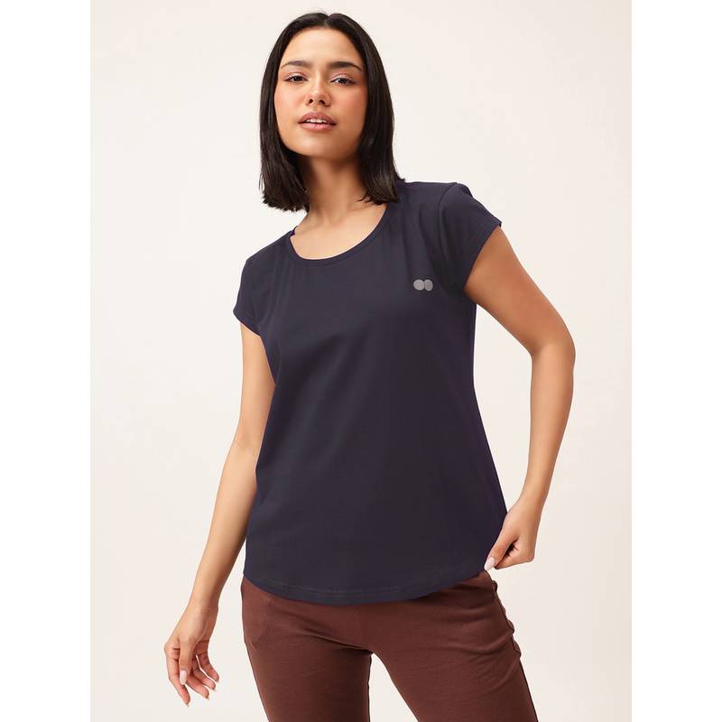 Clovia Comfort Fit Active Cotton Navy T-Shirt (L)