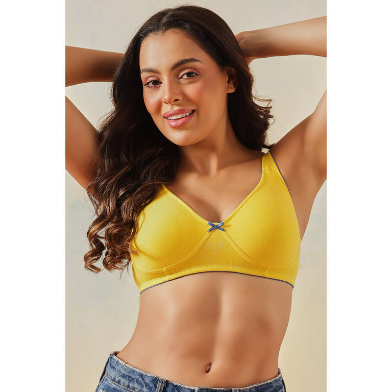 Clovia Yellow Cotton Rich Solid Non-Padded Demi Cup Wire Free T-Shirt Bra (36D)