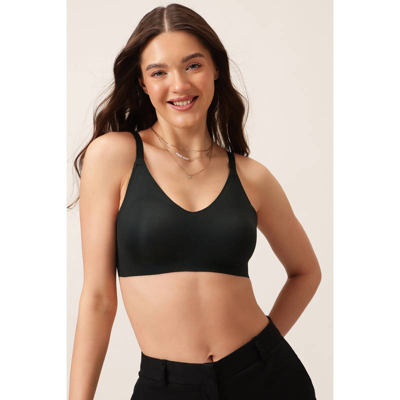 Clovia Black Polyamide Solid Non-Padded Full Cup Wire Free T-Shirt Bra (30B)