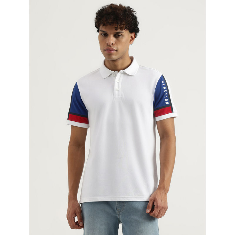 United Colors of Benetton White Relaxed Solid Polo T-Shirt (XL)