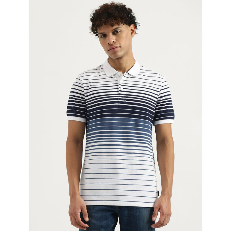 United Colors of Benetton White Regular Striped Polo T-Shirt (XL)