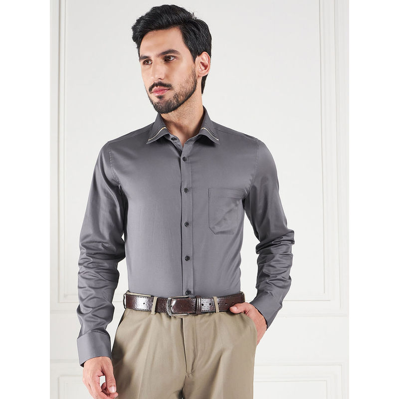 Louis Stitch Grey Regular Fit Solid Grey Shirt (36)