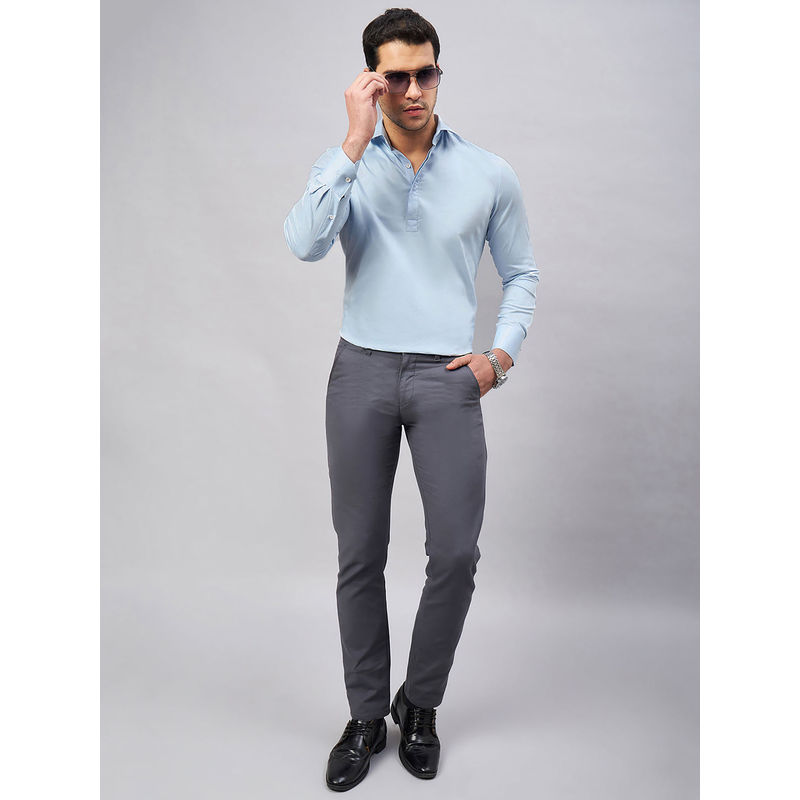 Louis Stitch Blue Regular Fit Semi Formal Solid Blue Shirt (36)