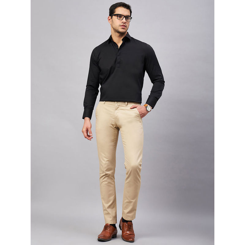 Louis Stitch Black Regular Fit Semi Formal Solid Black Shirt (36)