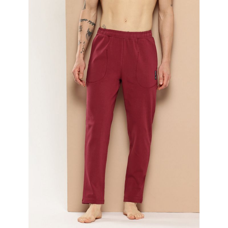 Alcis Men Cranberry Solid Cotton Poly Stretch Red Track Pant (L)