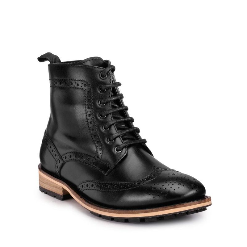 Teakwood Leathers Black Patterned Brogues Boots - Euro 40