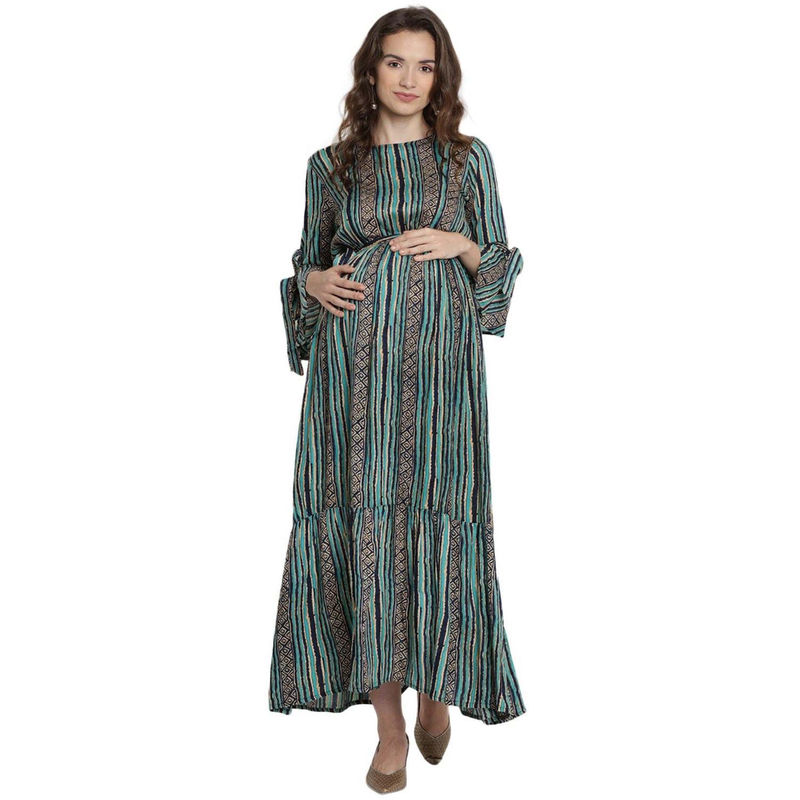 Mine4Nine Women's Green Maxi Rayon Maternity Dress (M) (M)